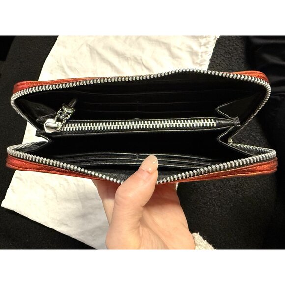 Chrome Hearts Red Metallic Leather Zipper Wallet With Cross Detail & Silver Goth - Picture 6 of 12